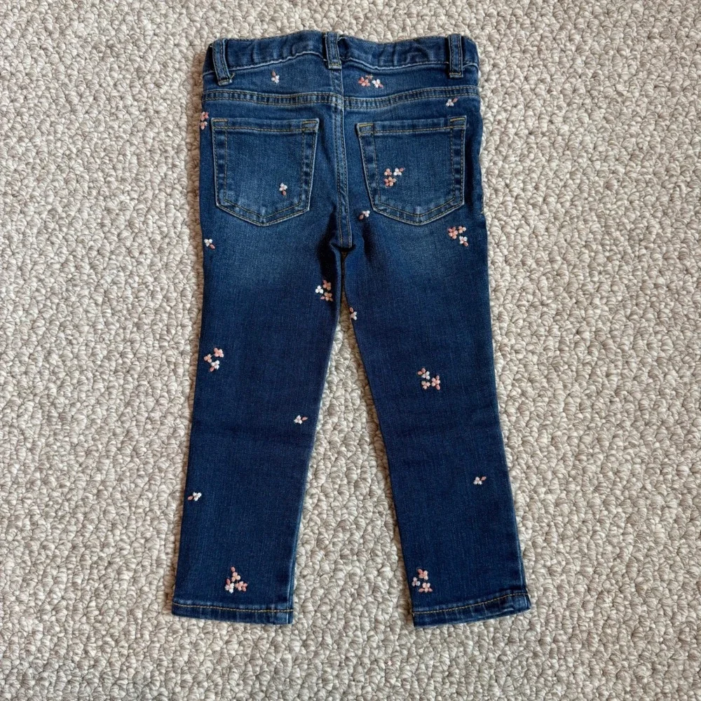 Cat & Jack Girls Skinny Jeans Size 3T Embroidered Flowers Super‎ Stretch Pants